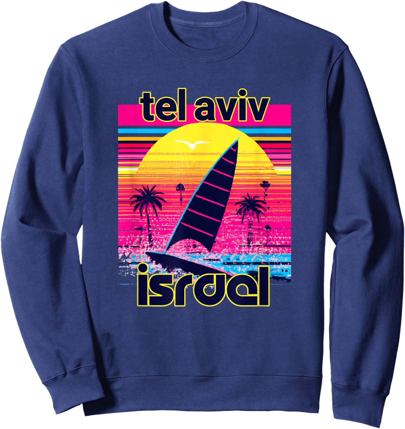 Tel Aviv Retro 80s Style Souvenir Beach Men Women Girls Kids Sweatshirt - Sweatshirt | Navy