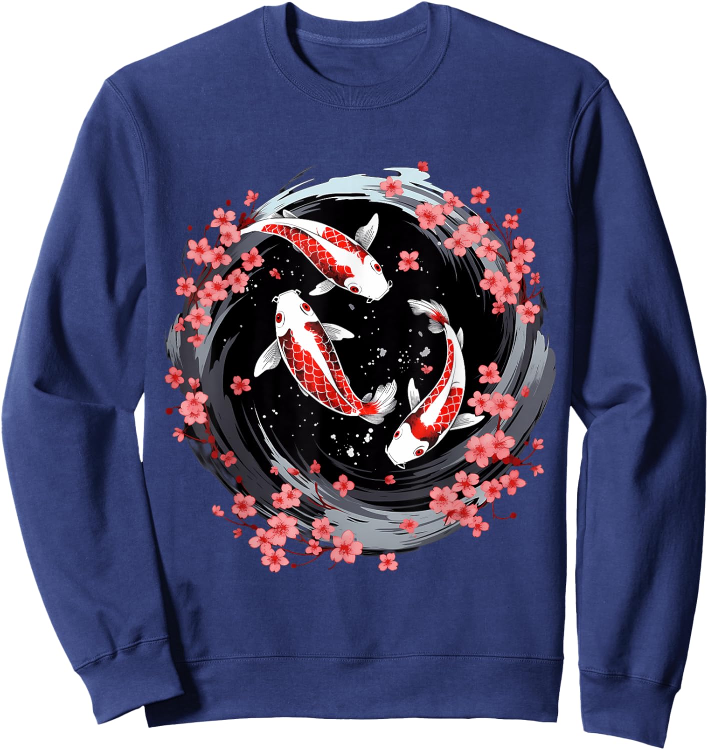 Japanese Koi Carp Ying Yang Nishikigoi Fish Cherry Blossom Sweatshirt - Sweatshirt | Navy