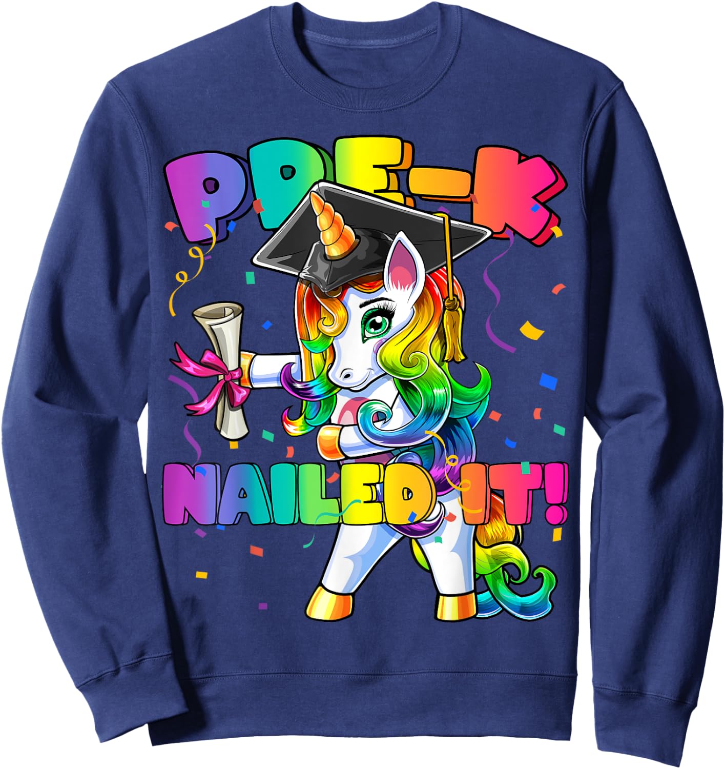 Flossing Unicorn Pre-K Graduation Cap Diploma Gift Girls Sweatshirt - Sweatshirt | Navy