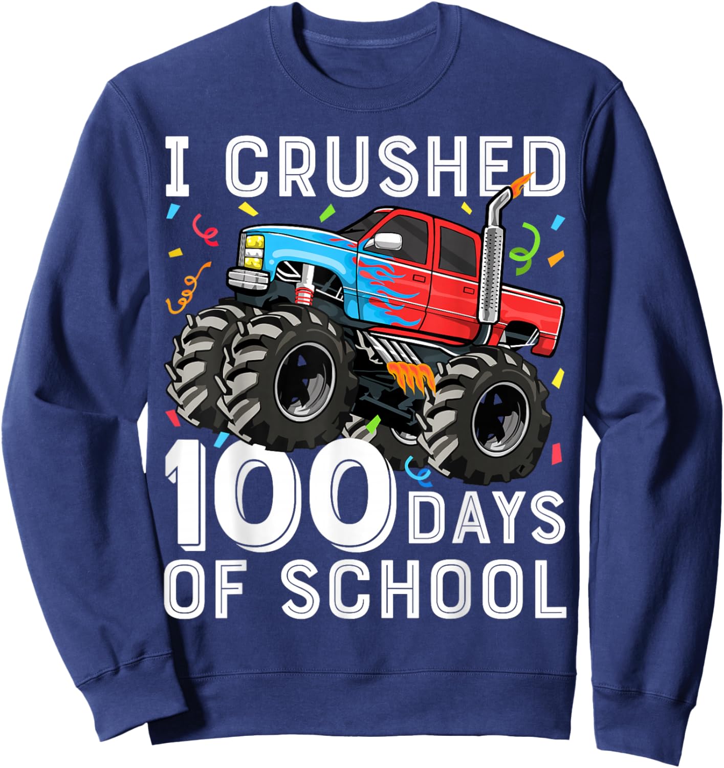 100 Days of School Monster Truck 100th Day of School Boys Sweatshirt - Sweatshirt | Navy
