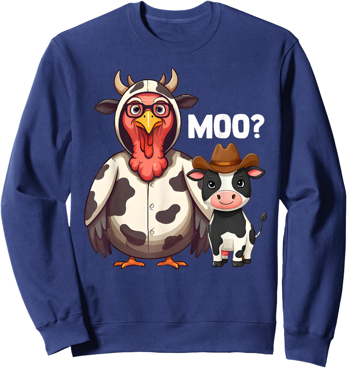 Turkey Moo Funny Thanksgiving - -Adults, Farmers - Black - Short Sleeve - - Cartoon Pattern - Thanksgiving Humorous Sweatshirt - Sweatshirt | Navy