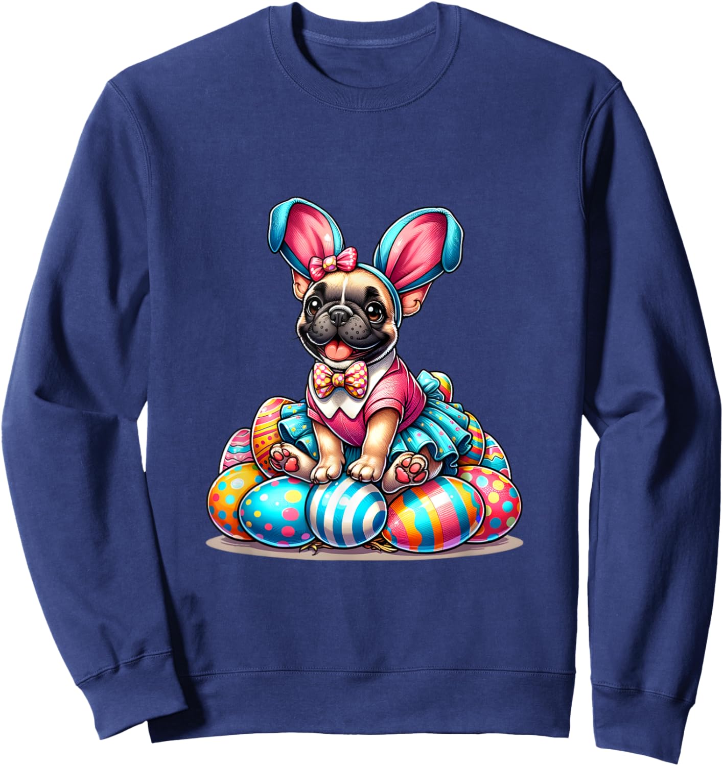 Funny Easter Day French bulldog Bunny Costume Women Kids Sweatshirt - Sweatshirt | Navy