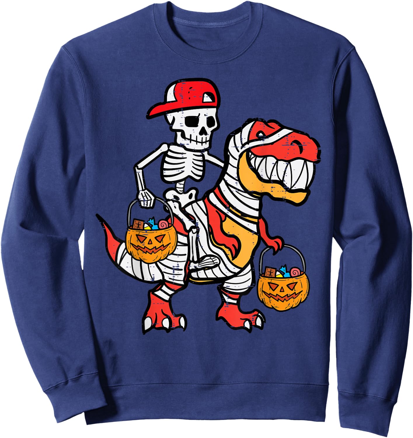 Cool Skeleton Cap Dino Mummy Toddler Boy Halloween Boys Kids Sweatshirt - Sweatshirt | Navy