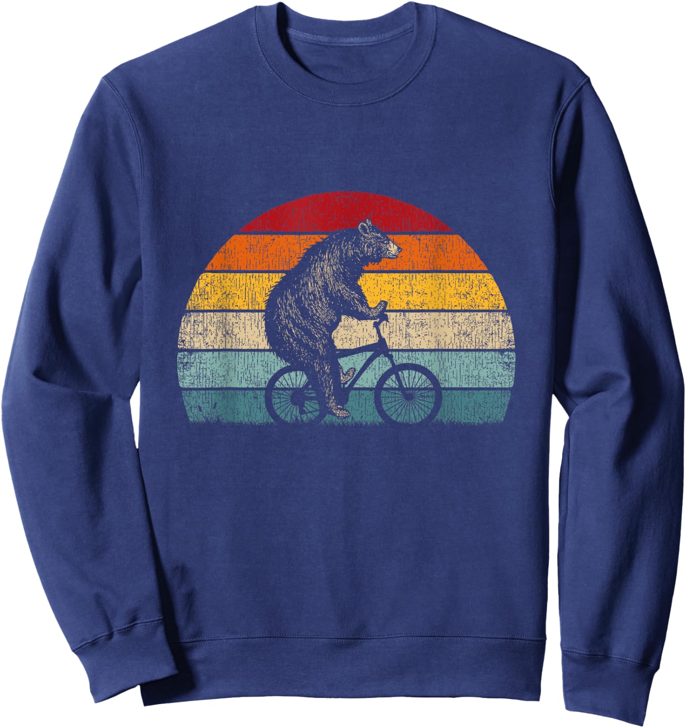 Funny Bear Cycling Bike Retro Graphic Bicycle Sweatshirt - Sweatshirt | Navy