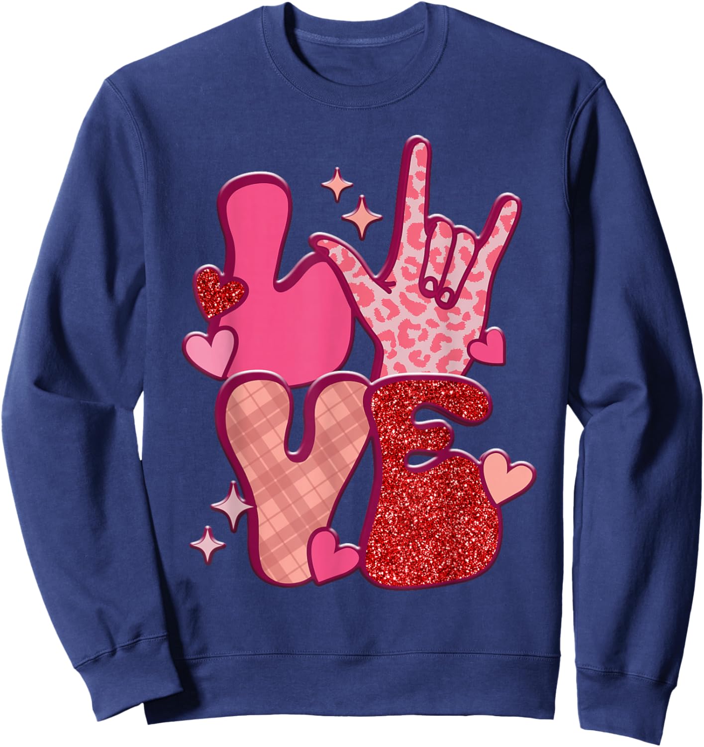 Retro Sign Language Valentines Day LOVE ASL Finger Spelling Sweatshirt - Sweatshirt | Navy