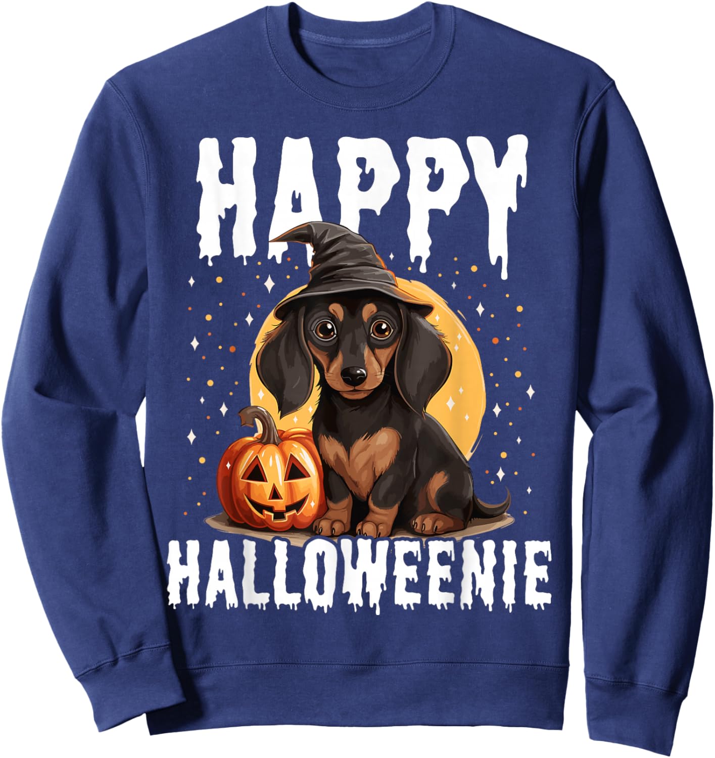 Funny Happy Halloweenie Halloween 2024 Weiner Dog Dachshund Sweatshirt - Sweatshirt | Navy