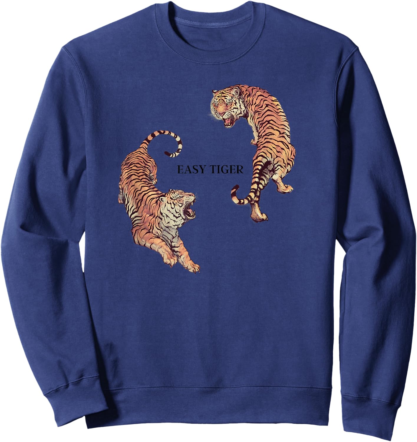 Vintage Easy Tiger Graphic, Chinese Tiger Aesthetic Sweatshirt - Sweatshirt | Navy