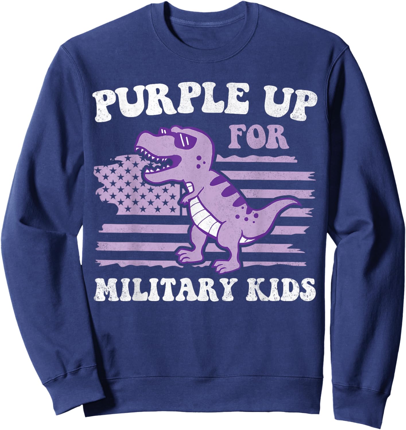 Purple Up For Military Kids Military Child Month Dino Boys Sweatshirt - Sweatshirt | Navy