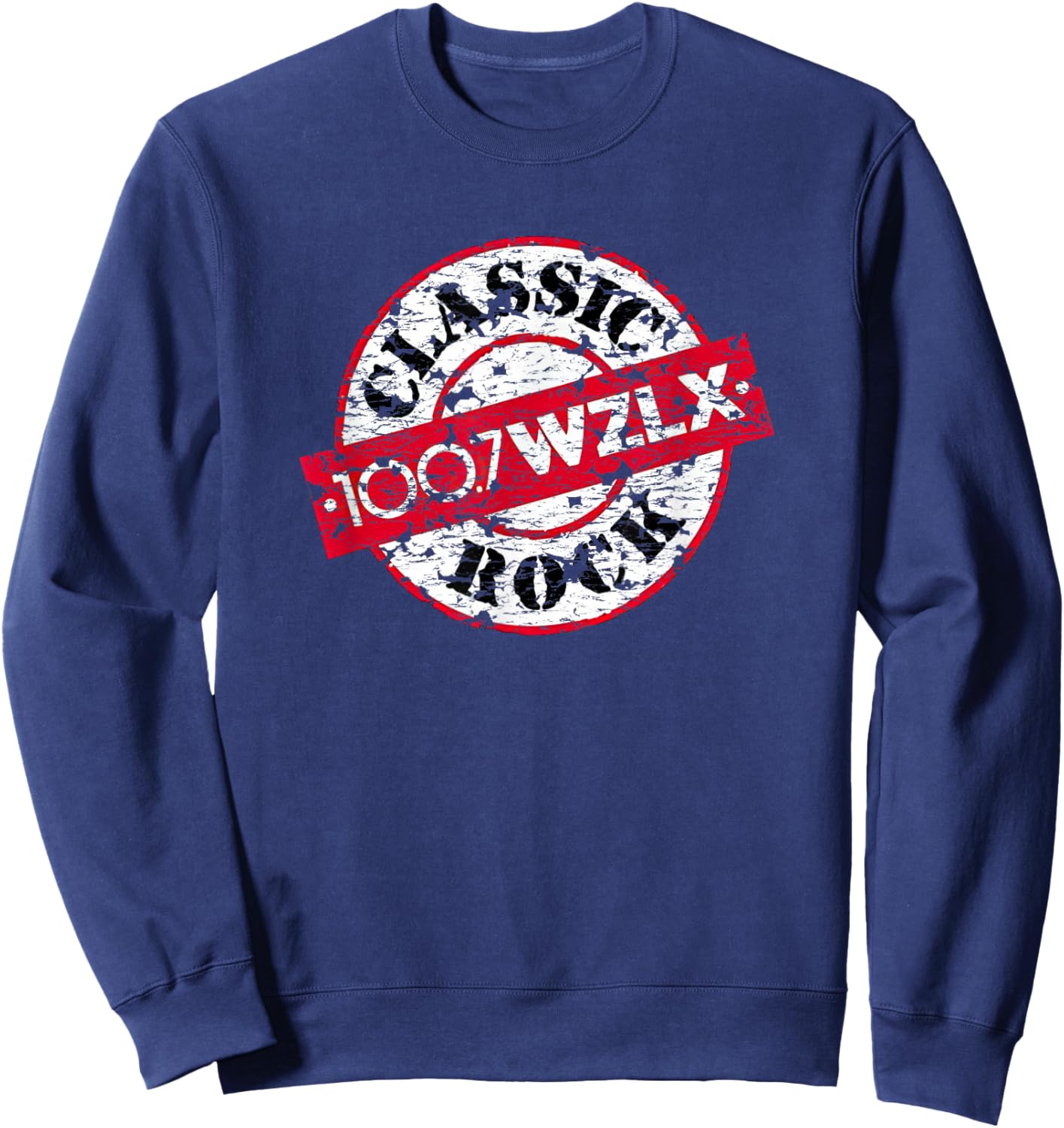 Boston 100.7 WZLX Classic Rockstation Logo Distressed Sweatshirt - Sweatshirt | Navy