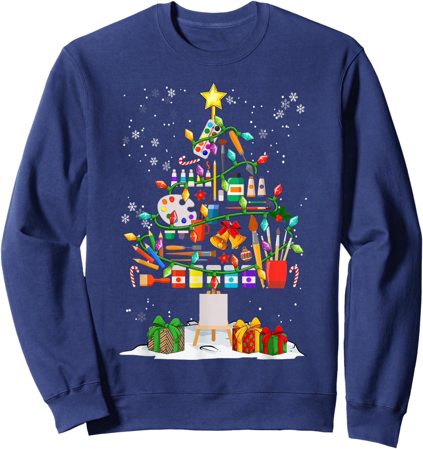 Funny Art Christmas Tree Decorations Art Teacher Xmas Pajama Sweatshirt - Sweatshirt | Navy