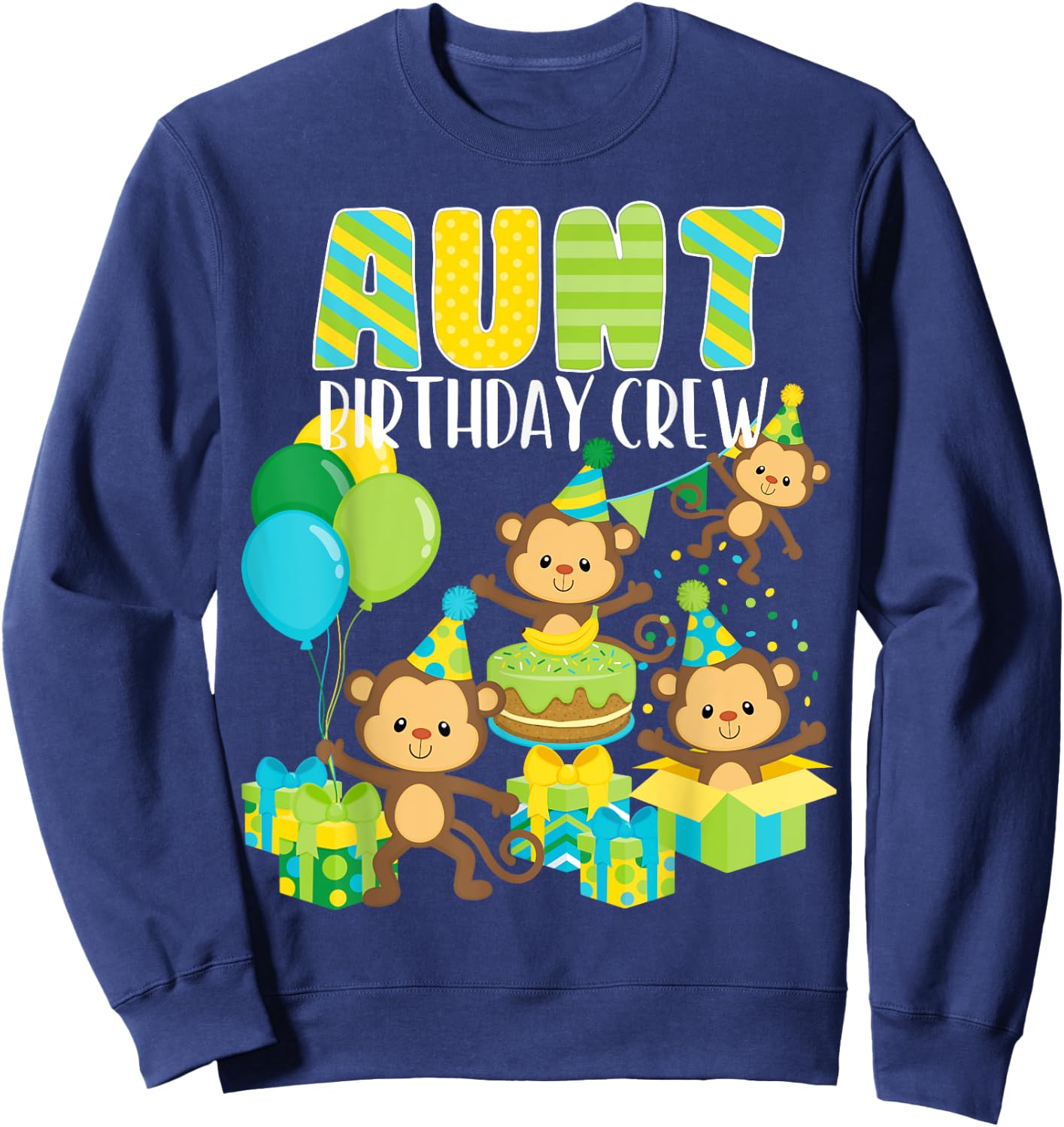 Birthday Party Monkey Aunt Birthday Crew Family Matching Sweatshirt - Sweatshirt | Navy