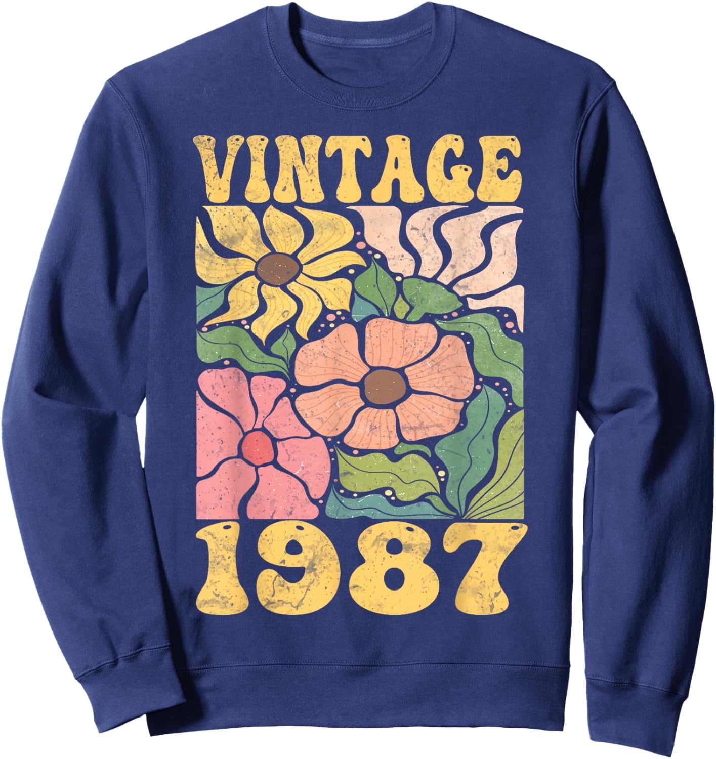 38 Years Old Vintage 1987 38th Women Birthday Wildflower Sweatshirt - Sweatshirt | Navy