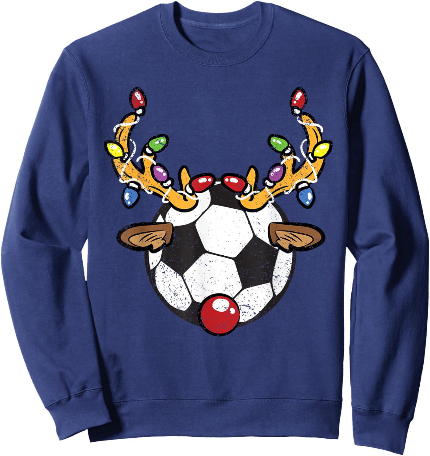 Soccer Ball Reindeer Christmas Pajama X-Mas Lights Sport Sweatshirt - Sweatshirt | Navy