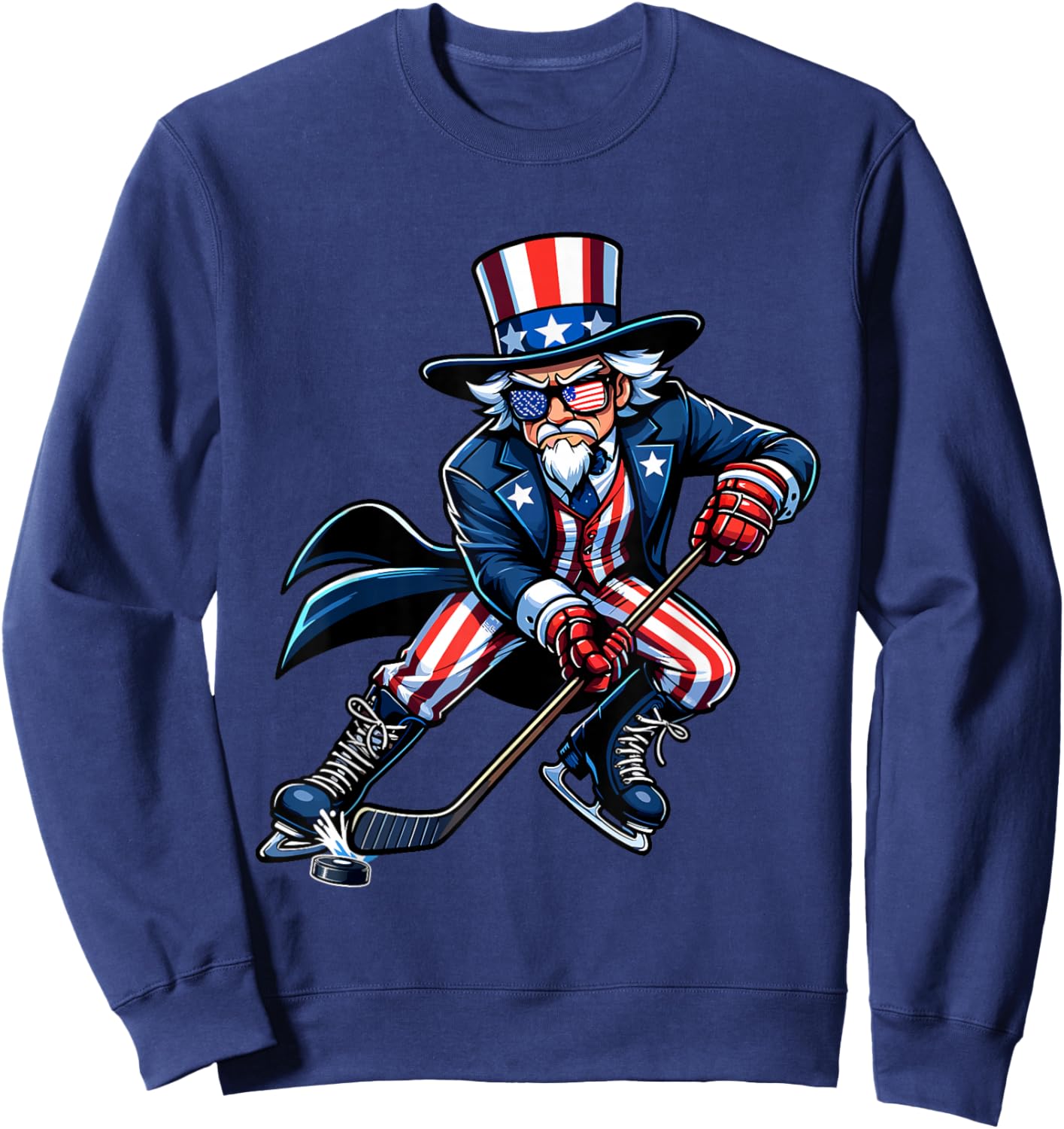Patriotic Uncle Sam Hockey Player 4th of July Men Boy Kids Sweatshirt - Sweatshirt | Navy