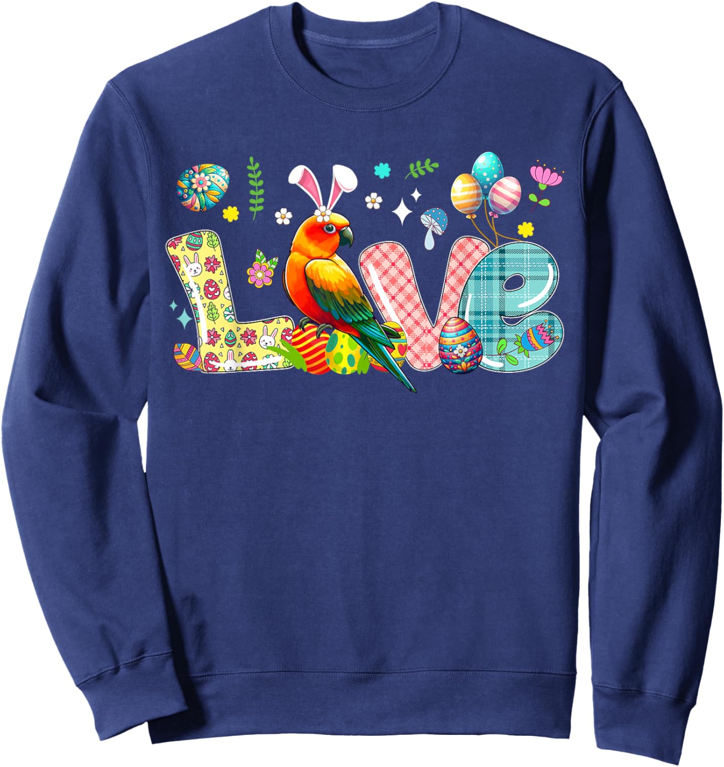 Love Easter Bunny Sun Conure Hunting Eggs Flowers Colourful Sweatshirt - Sweatshirt | Navy