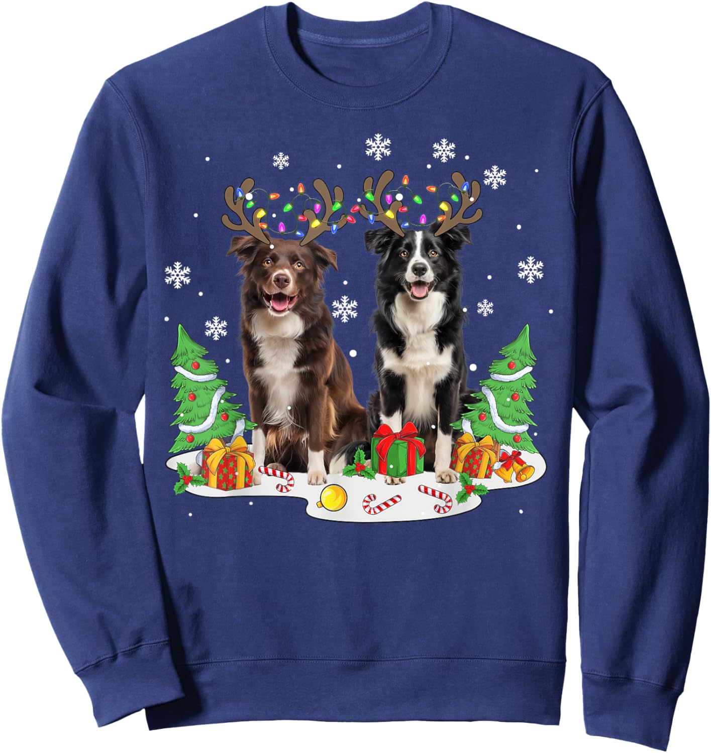 Border collie Dog Christmas lights Xmas Border collie dog Women Kids Sweatshirt - Sweatshirt | Navy