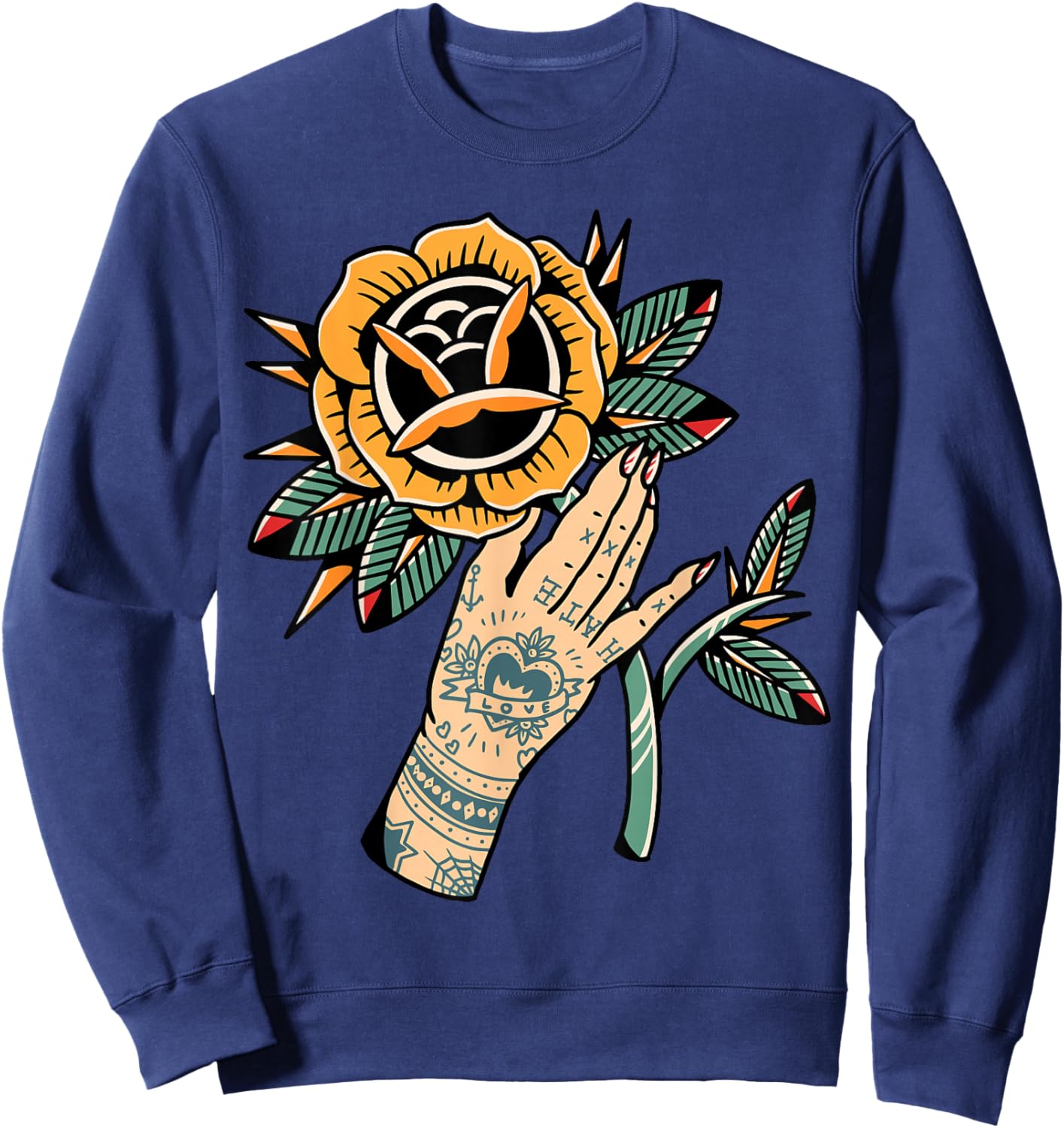 Rose x Tattoo Hand Sweatshirt - Sweatshirt | Navy