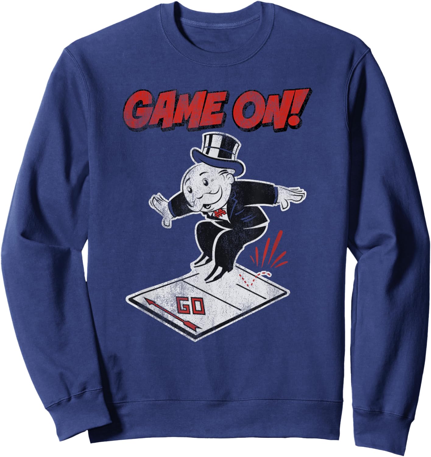 Monopoly Mr. Monopoly Game On! Classic Distressed Logo Sweatshirt - Sweatshirt | Navy