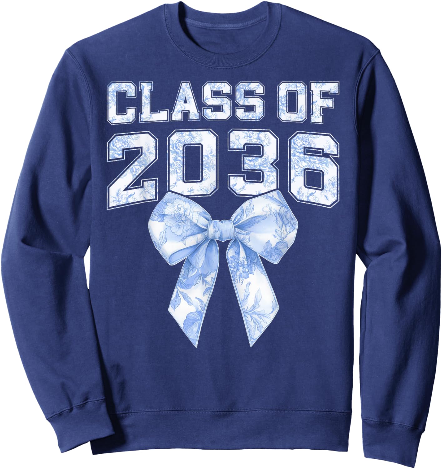Class of 2036 Coquette Bow Blue Toile Floral Preppy Kid Girl Sweatshirt - Sweatshirt | Navy