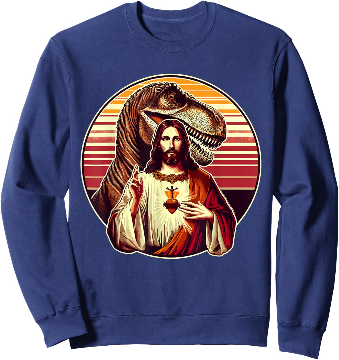 Jesus Christ and T-Rex Dinosaur Sweatshirt - Sweatshirt | Navy