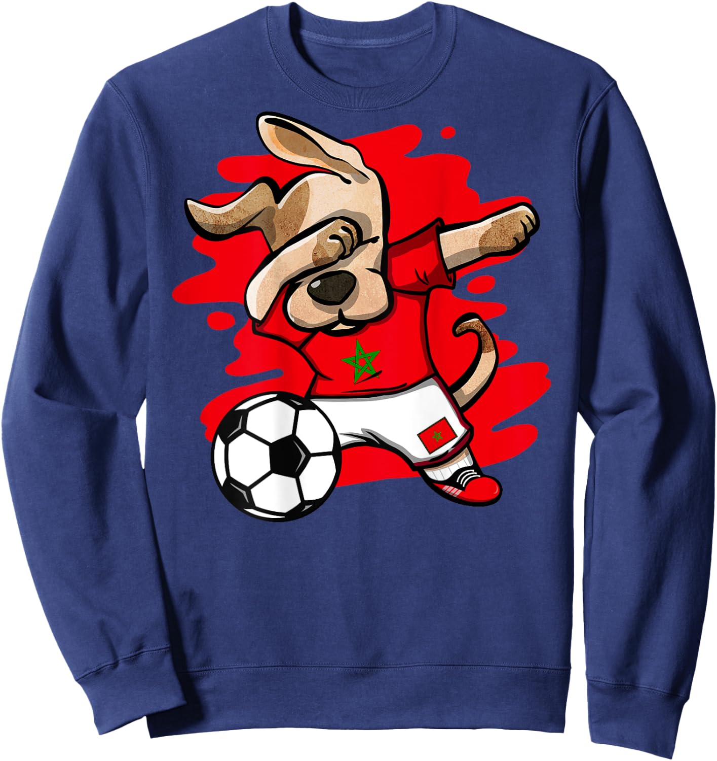 Dabbing Dog Morocco Soccer Fan Jersey Moroccan Flag Football Men Women Kids Sweatshirt - Sweatshirt | Navy