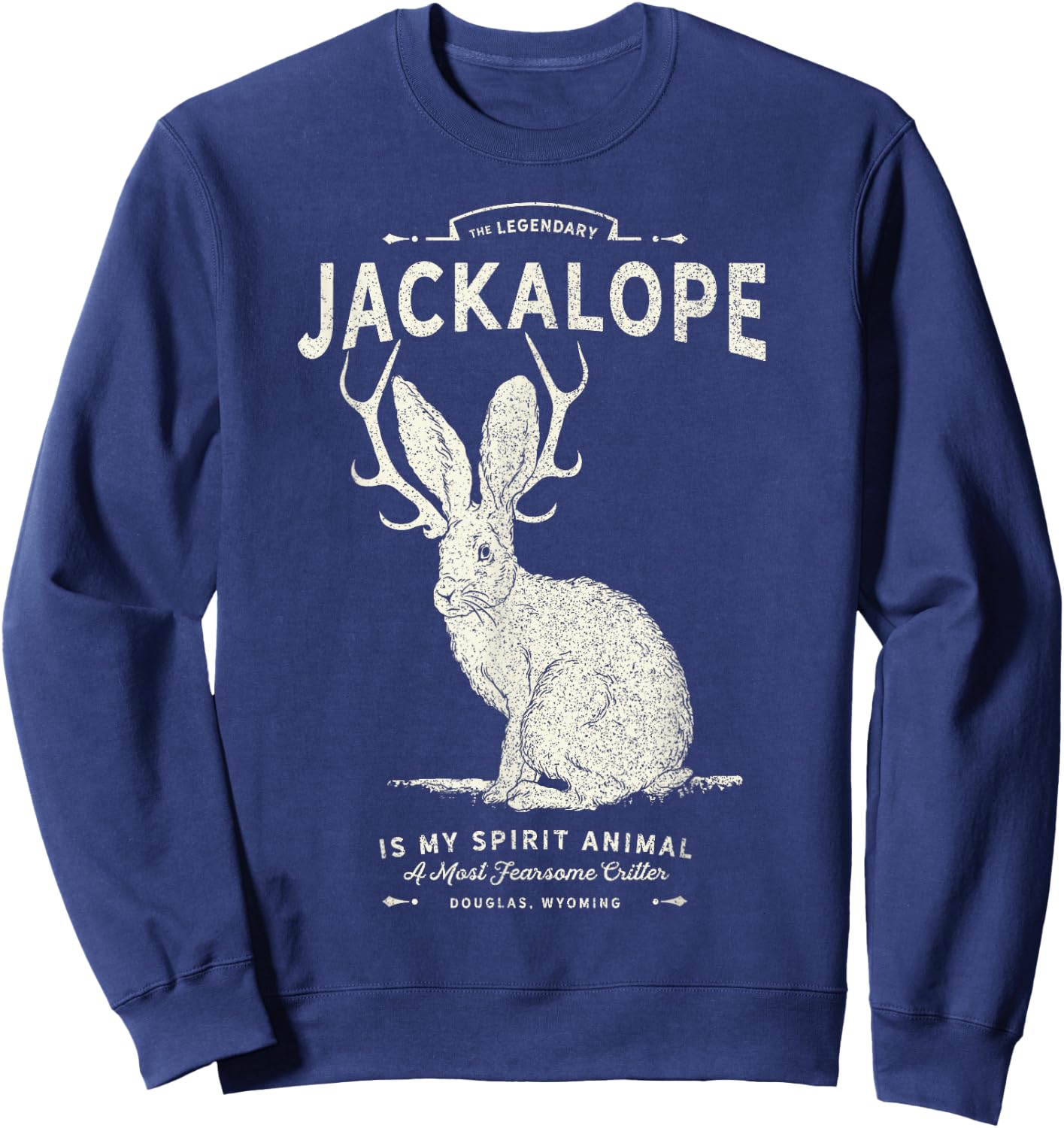 Vintage Jackalope, Spirit Animal, Mythical Critter Sweatshirt - Sweatshirt | Navy