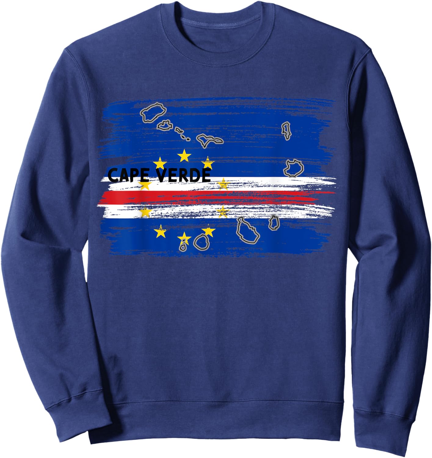 Cape Verdean flag drawing by brush, sketch of Cape Verde map Sweatshirt - Sweatshirt | Navy