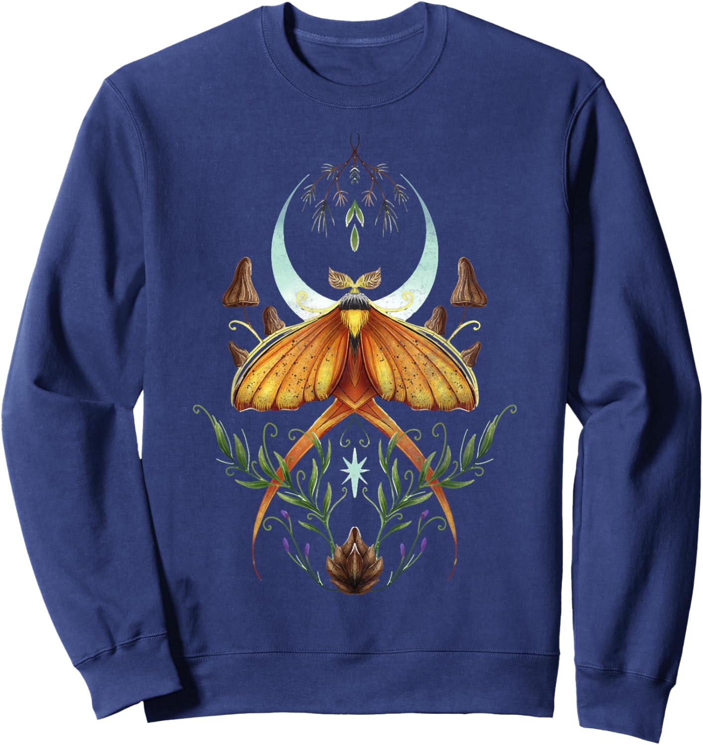 Cute Fairycore Floral Moth Aesthetic Celestial Luna Sweatshirt - Sweatshirt | Navy