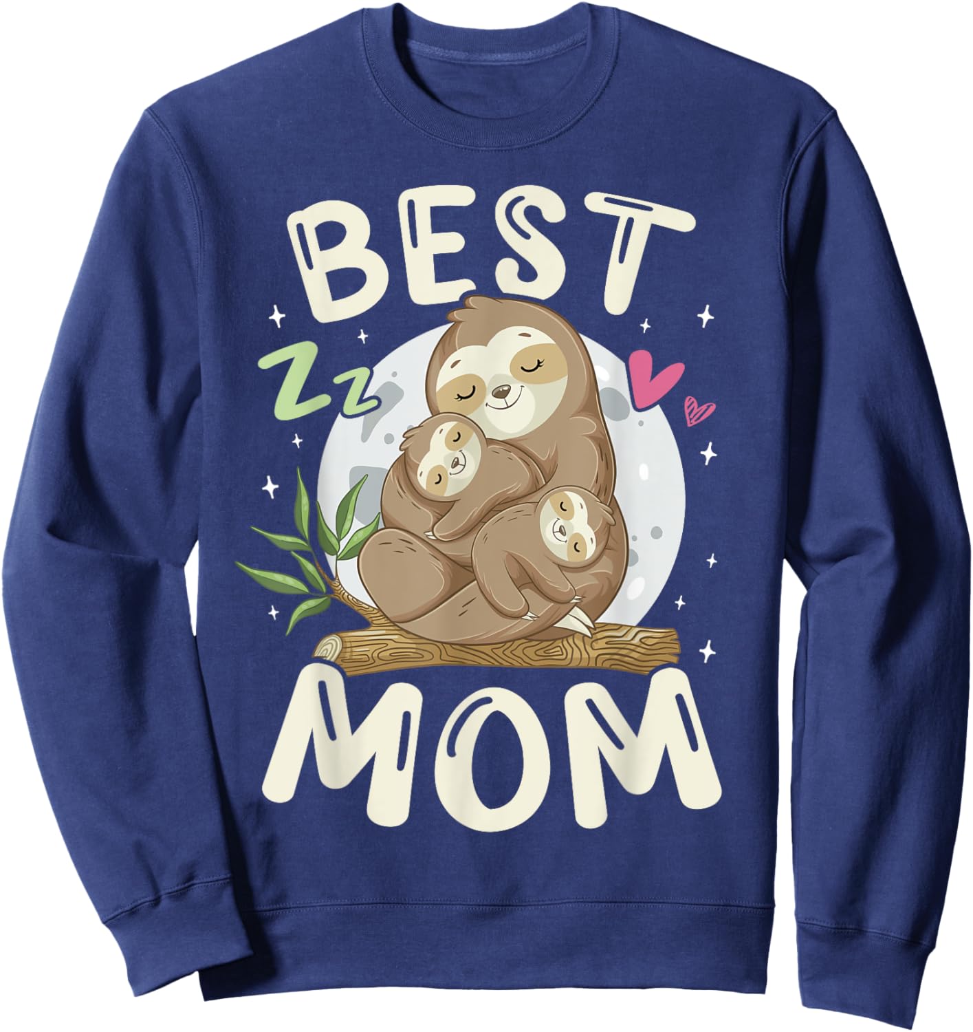 Best Mom, Cute Sloths Family, Mother's Day Funny Pajama Top Sweatshirt - Sweatshirt | Navy