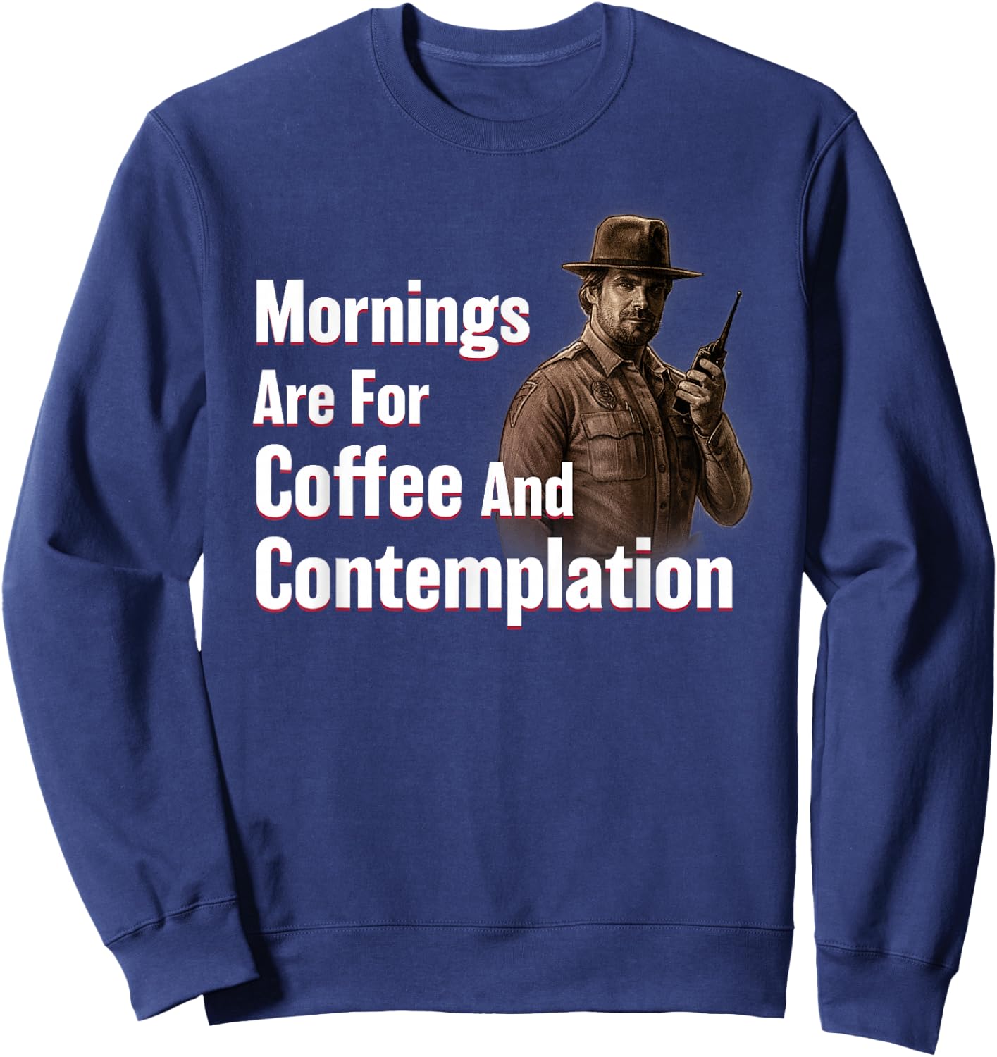 Netflix Stranger Things Hopper Coffee And Contemplation Sweatshirt - Sweatshirt | Navy