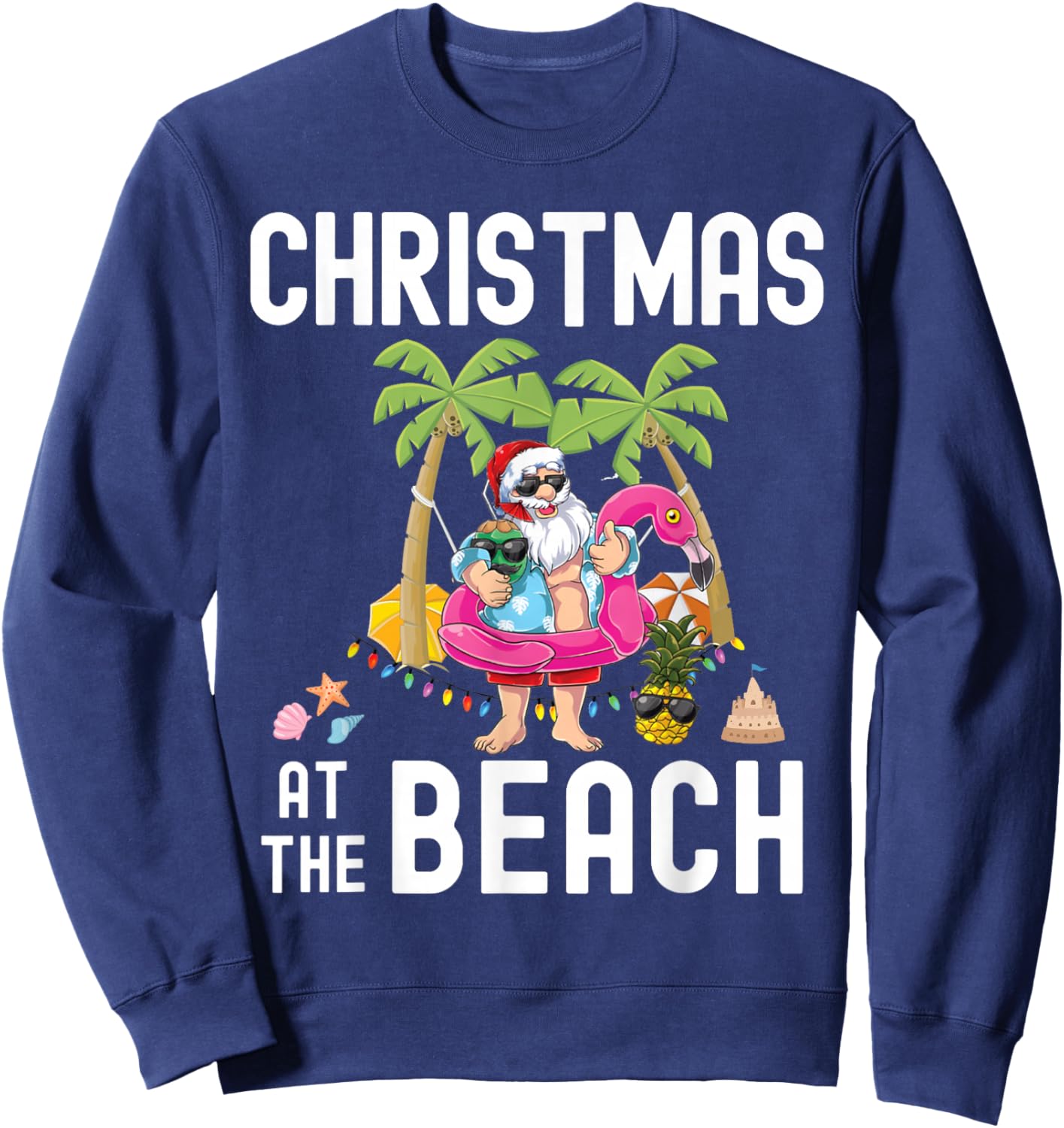 Palm Tree Santa Surfing Summer Christmas At The Beach Sweatshirt - Sweatshirt | Navy
