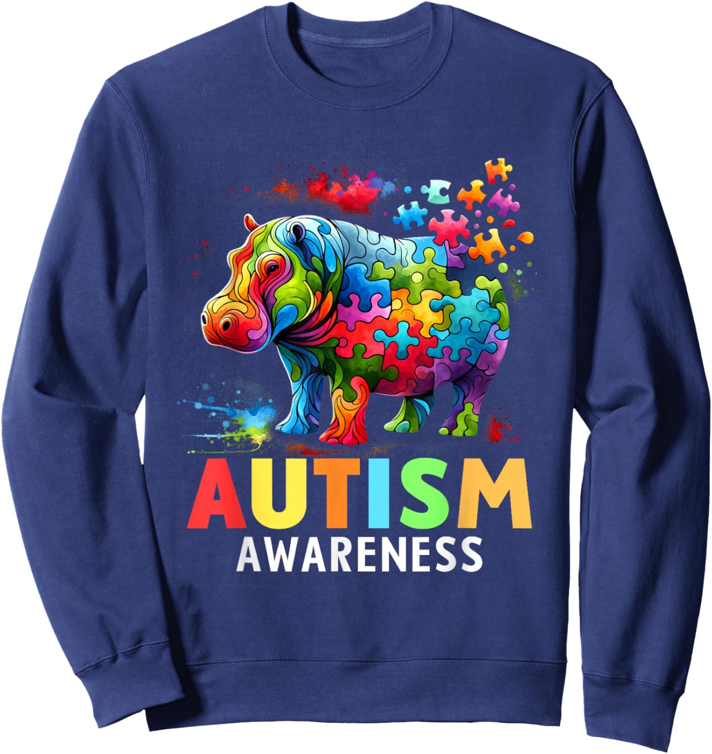 Hippo Autism Awareness Month Autistic Sweatshirt - Sweatshirt | Navy