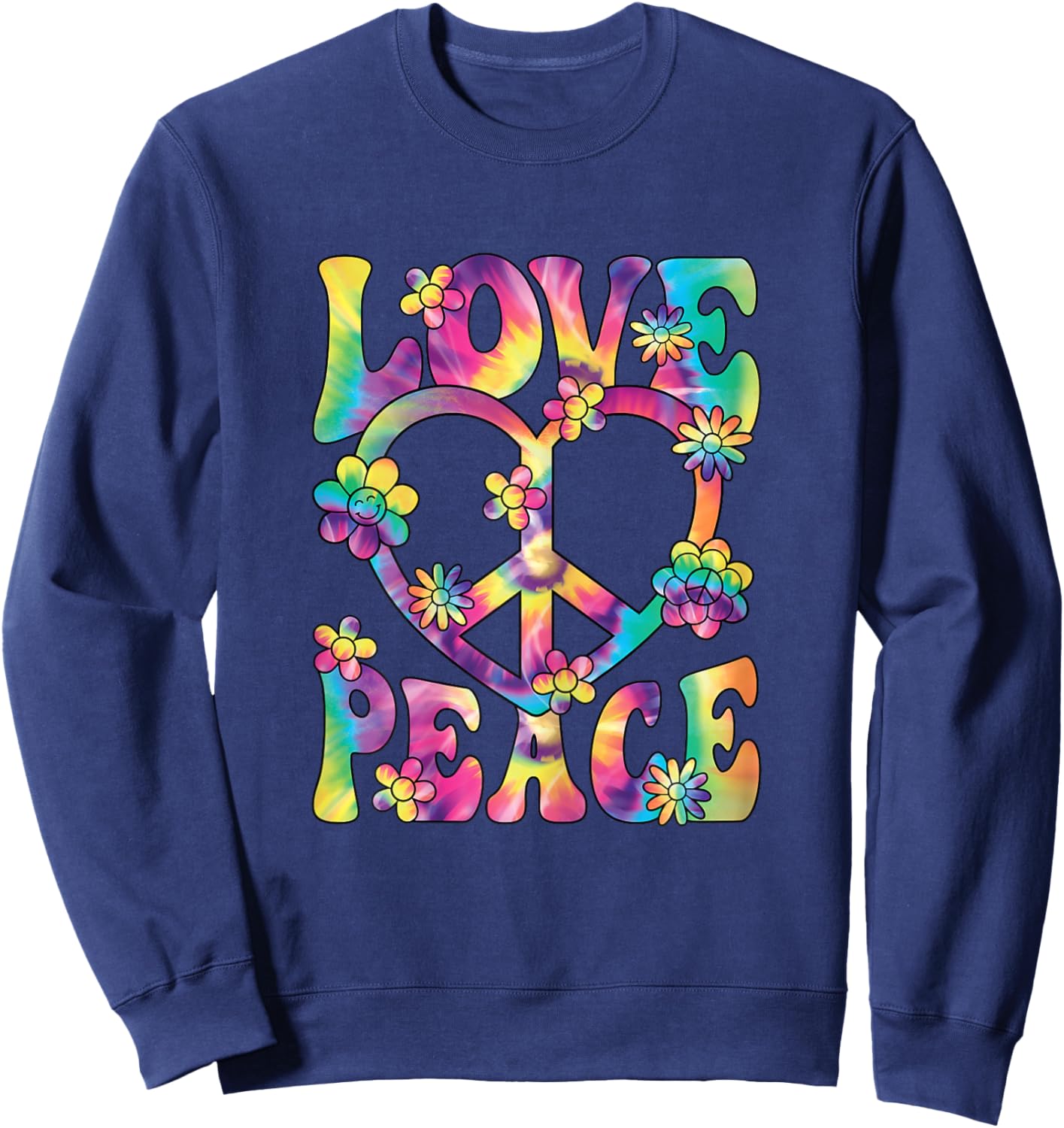 Love Peace Sign 60s 70s Outfit Hippie Groovy Women Girls Sweatshirt - Sweatshirt | Navy