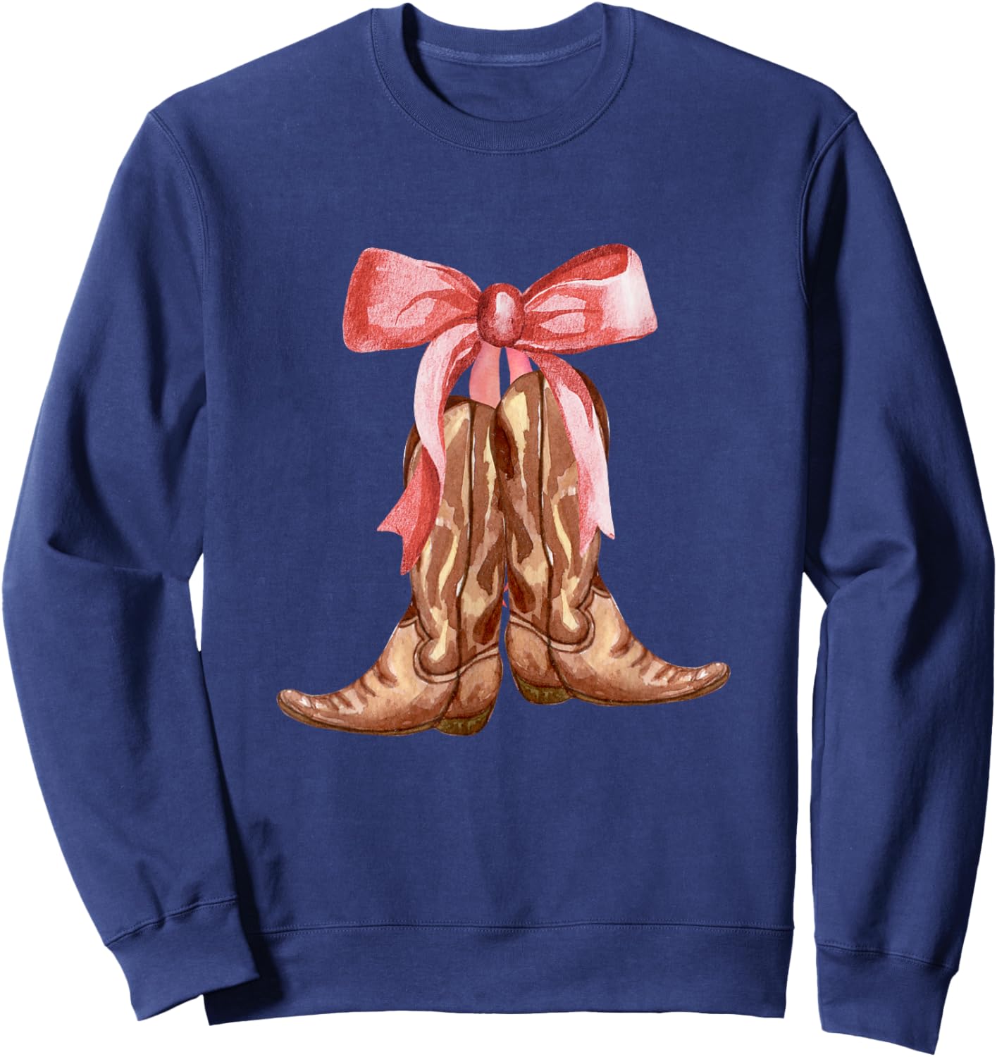 Cowgirl Boots Coquette Pink Bow Preppy Toddler Women Girl Sweatshirt - Sweatshirt | Navy