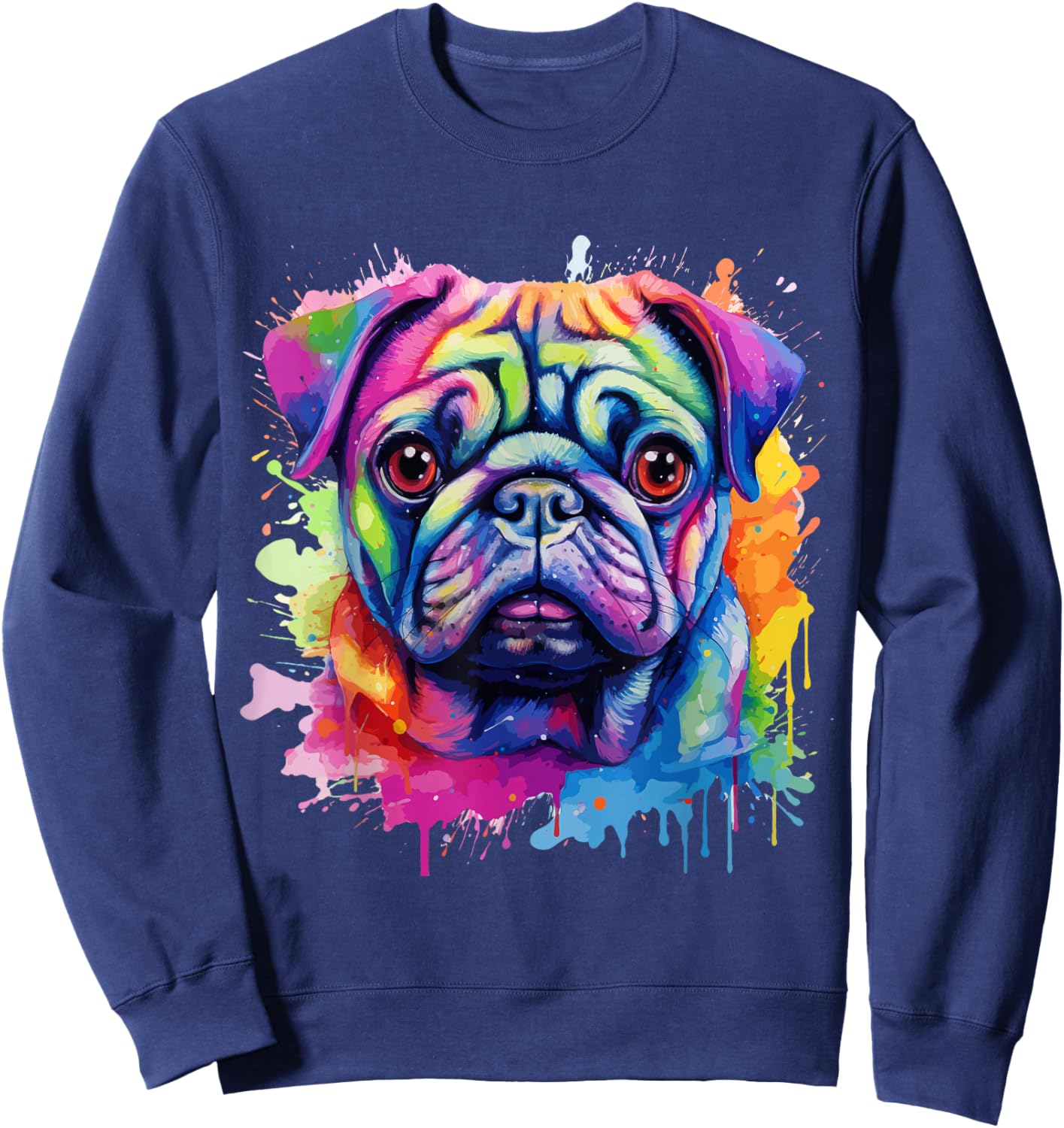 Pug Lovers Pop Art Color Pug Dog Sweatshirt - Sweatshirt | Navy