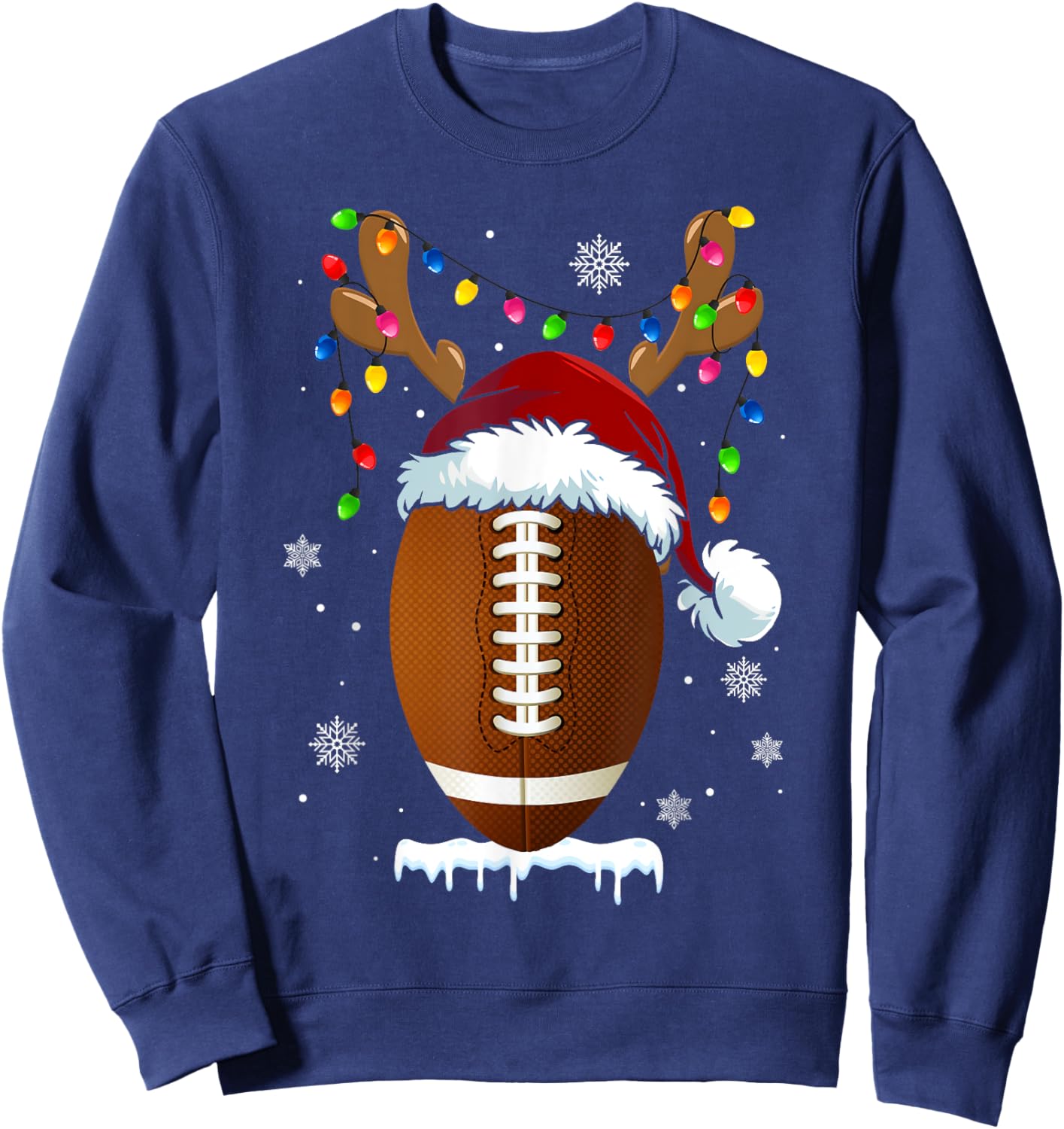 Christmas Football Ball Xmas Lights Funny Boys Men Sport Sweatshirt - Sweatshirt | Navy