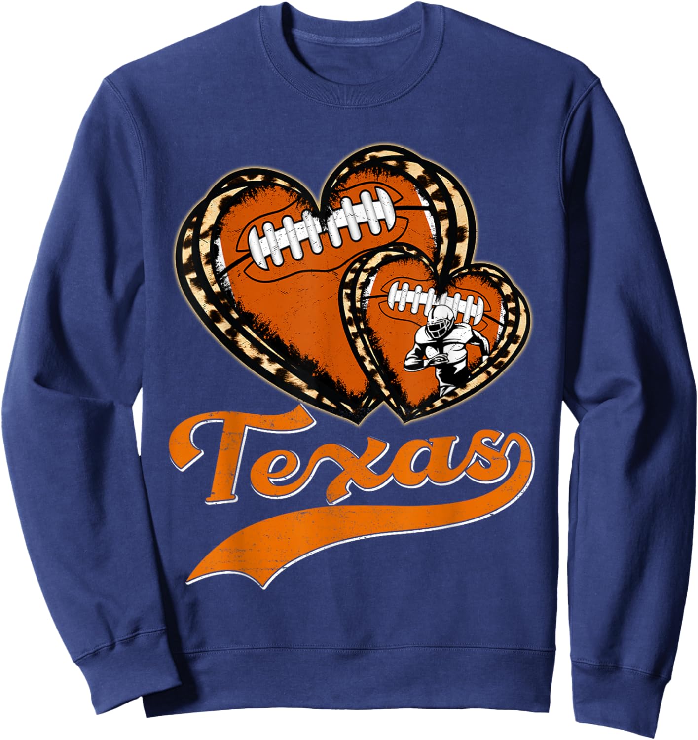 Vintage Leopard Heart Texas Football Player Sport Fans Sweatshirt - Sweatshirt | Navy