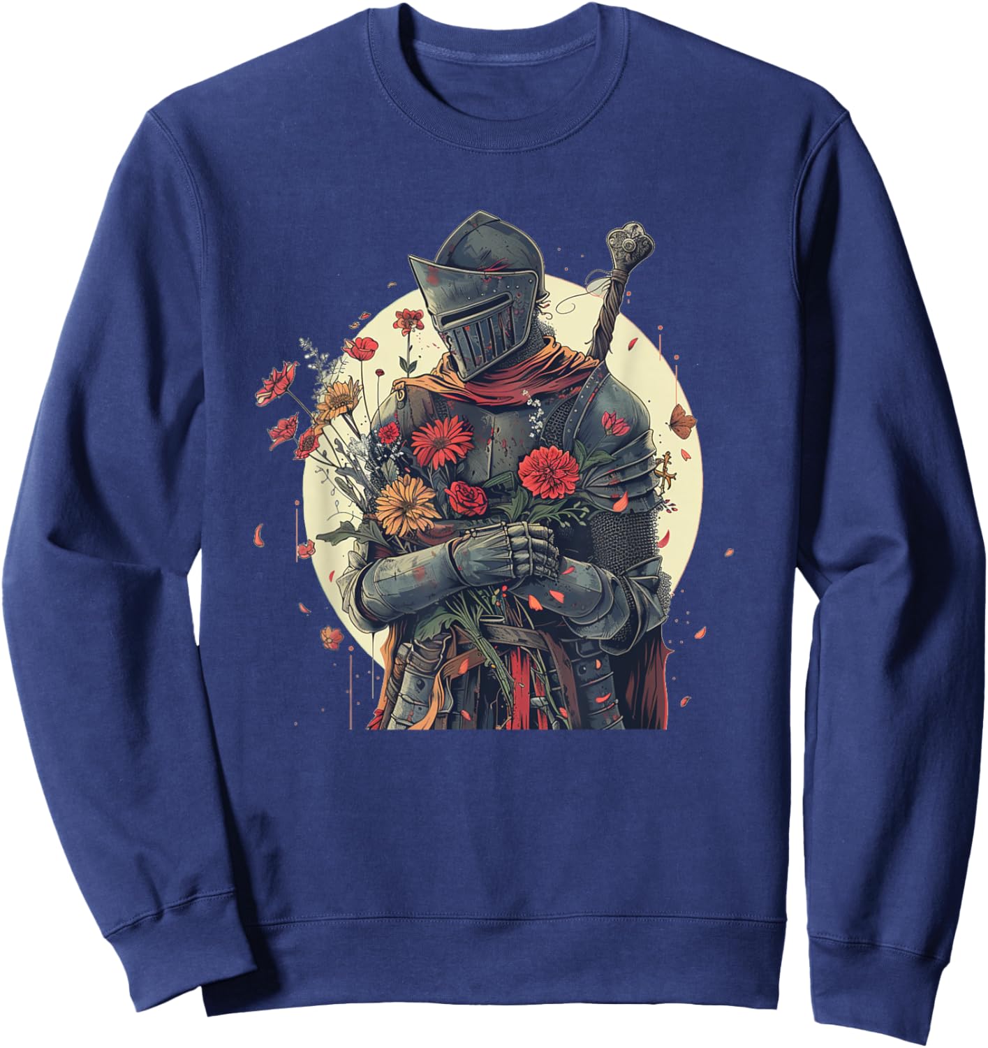Funny medieval Knight with flowers in hand outfit Sweatshirt - Sweatshirt | Navy