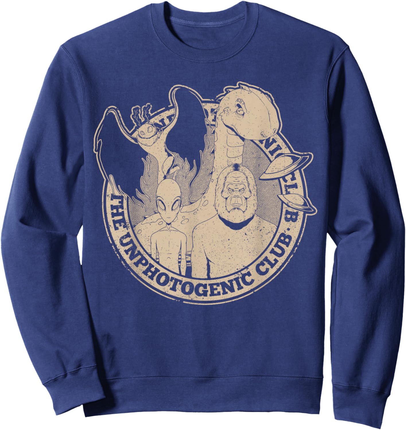 Unphotogenic Club Cryptid Alien Bigfoot Mothman Loch Ness Sweatshirt - Sweatshirt | Navy