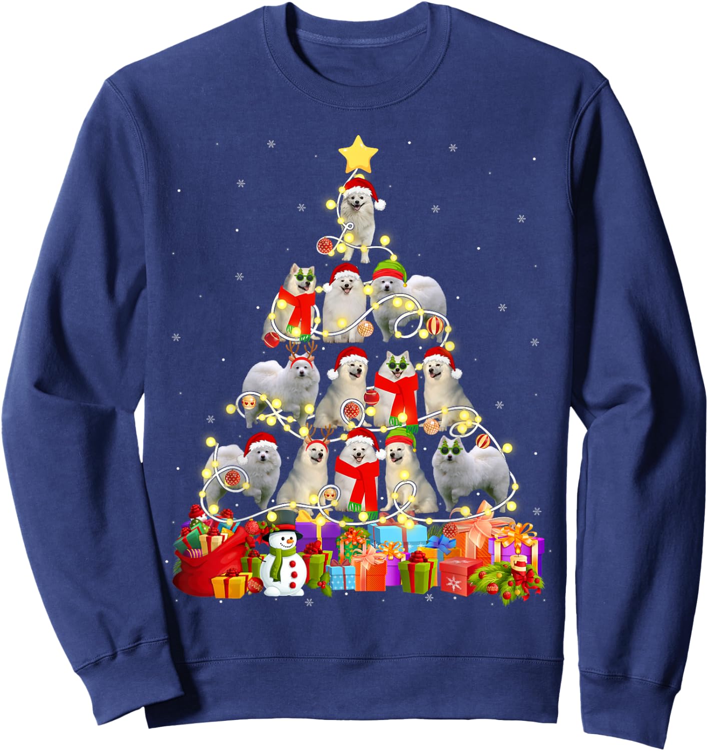 Funny American Eskimo Christmas Tree Pet Dog Lover Gift Women Kids Sweatshirt - Sweatshirt | Navy