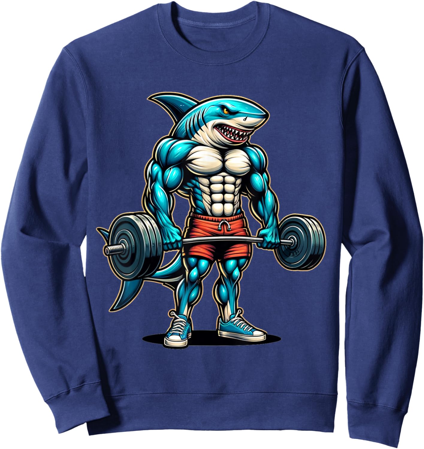 Funny Cool Shark Weightlifting Bodybuilder Muscle Fitness Sweatshirt - Sweatshirt | Navy