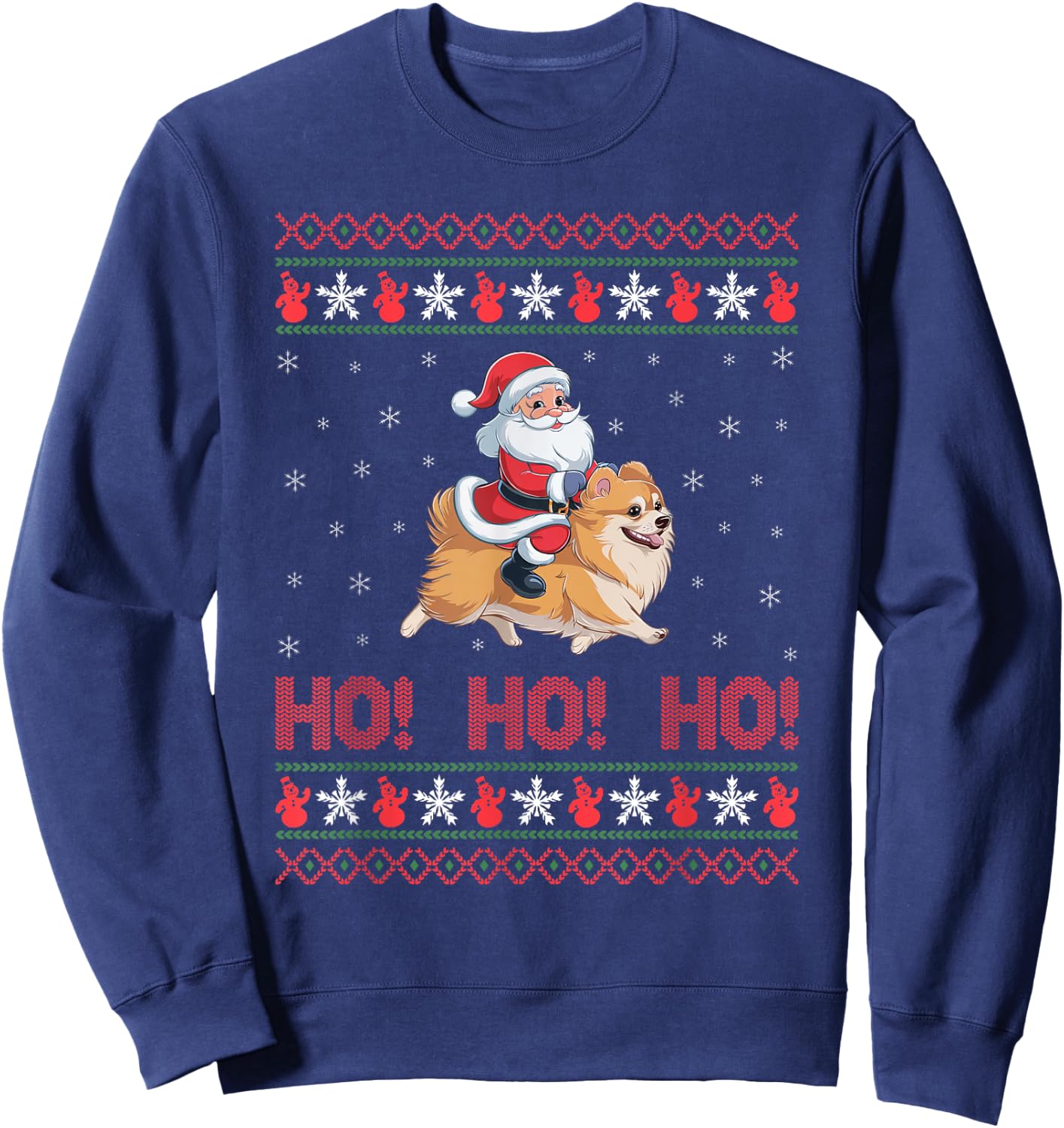 Ho Ho Ho Santa Riding Pomeranian Dog Ugly Christmas Sweater Men Women Kids Sweatshirt - Sweatshirt | Navy