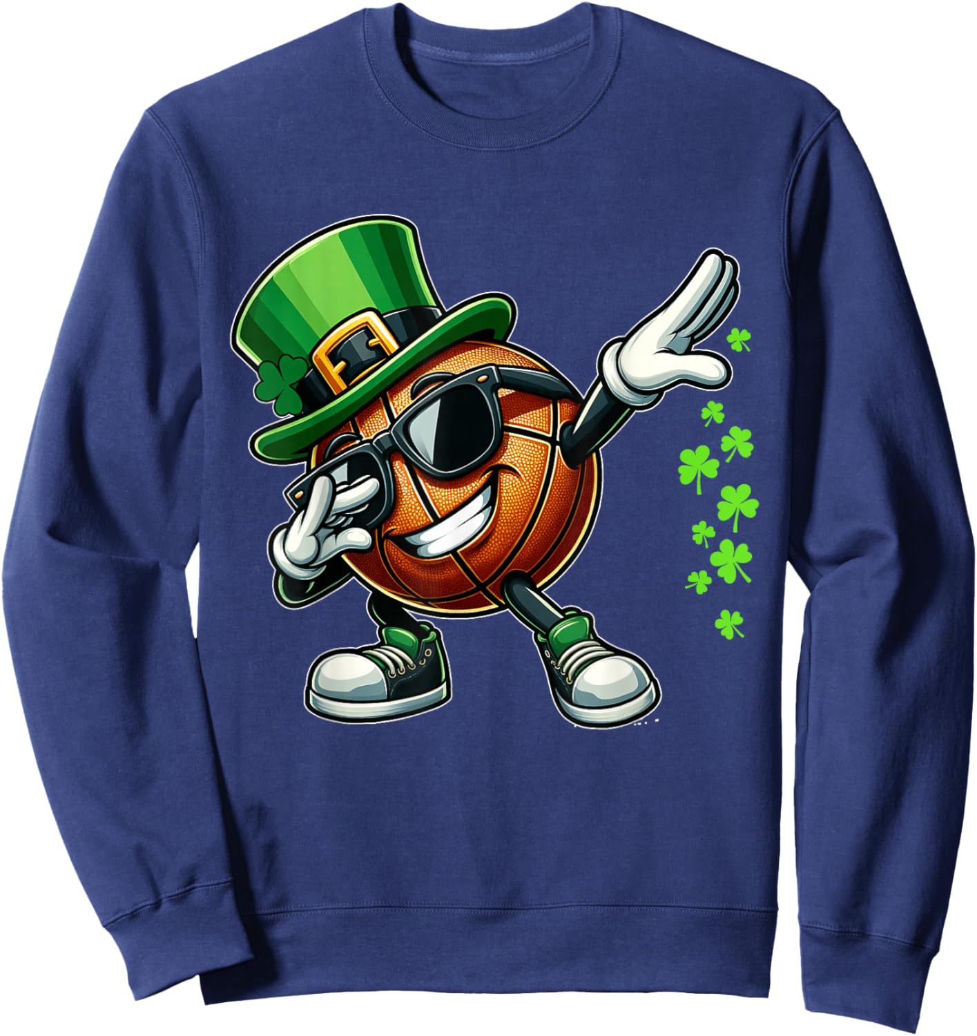 Dabbing Shamrock Basketball Funny St Patrick's Day Kids Sweatshirt - Sweatshirt | Navy
