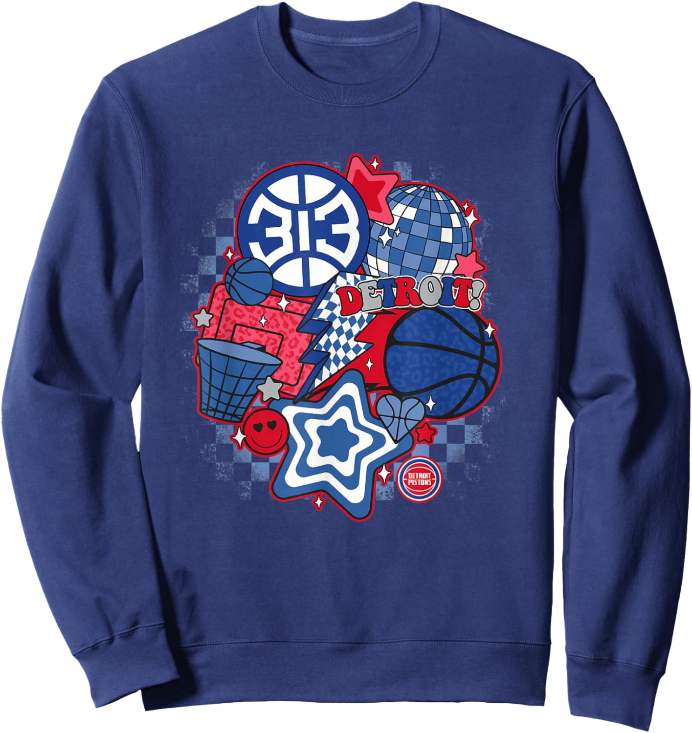 NBA Detroit Pistons Psychedelic Basketball Collage Sweatshirt - Sweatshirt | Navy