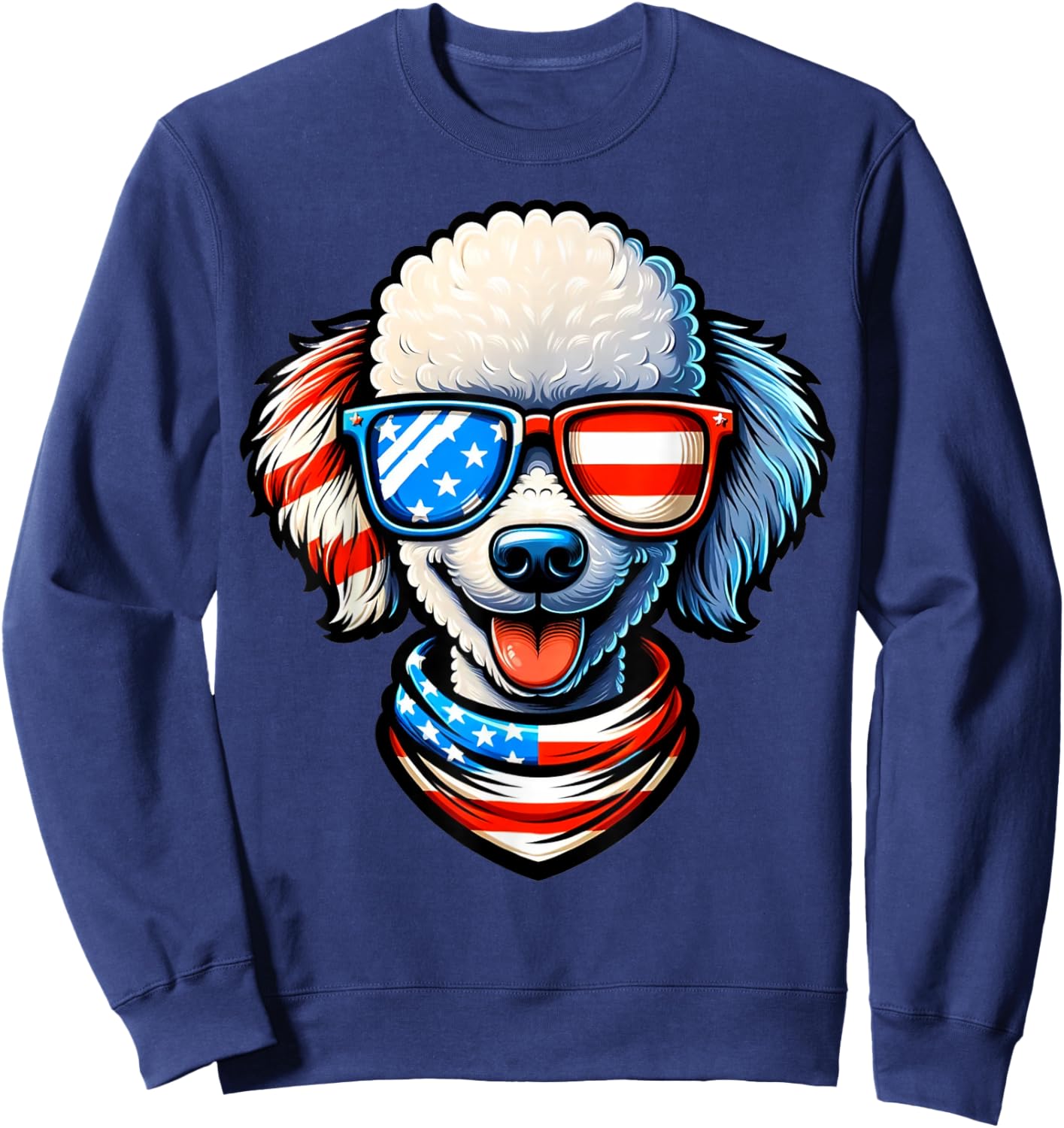 Poodle Dog Wearing USA Flag Sunglasses Patriotic 4th of July Sweatshirt - Sweatshirt | Navy