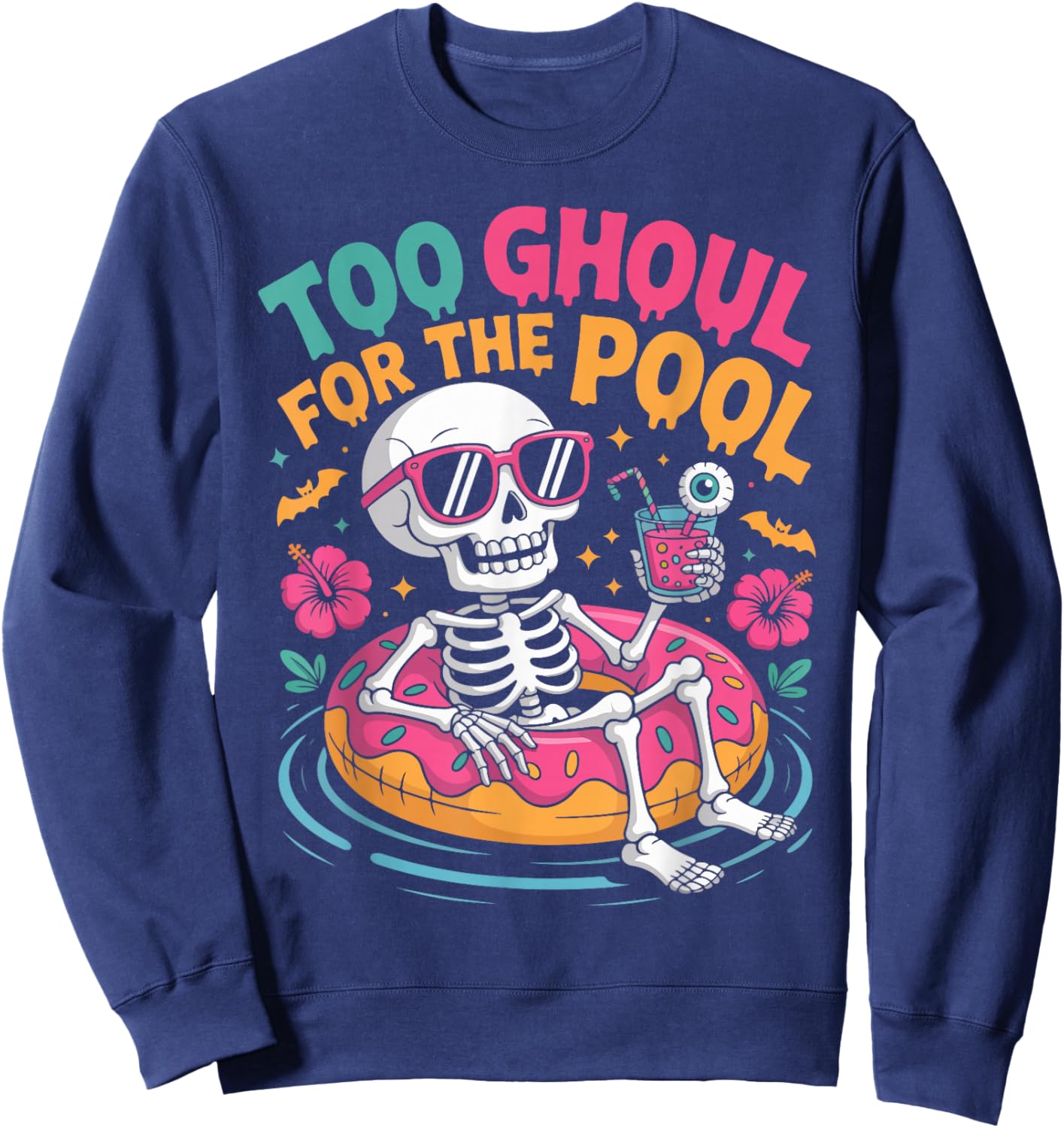 Summerween Vibes Halloween Skeleton Beach Sweatshirt - Sweatshirt | Navy