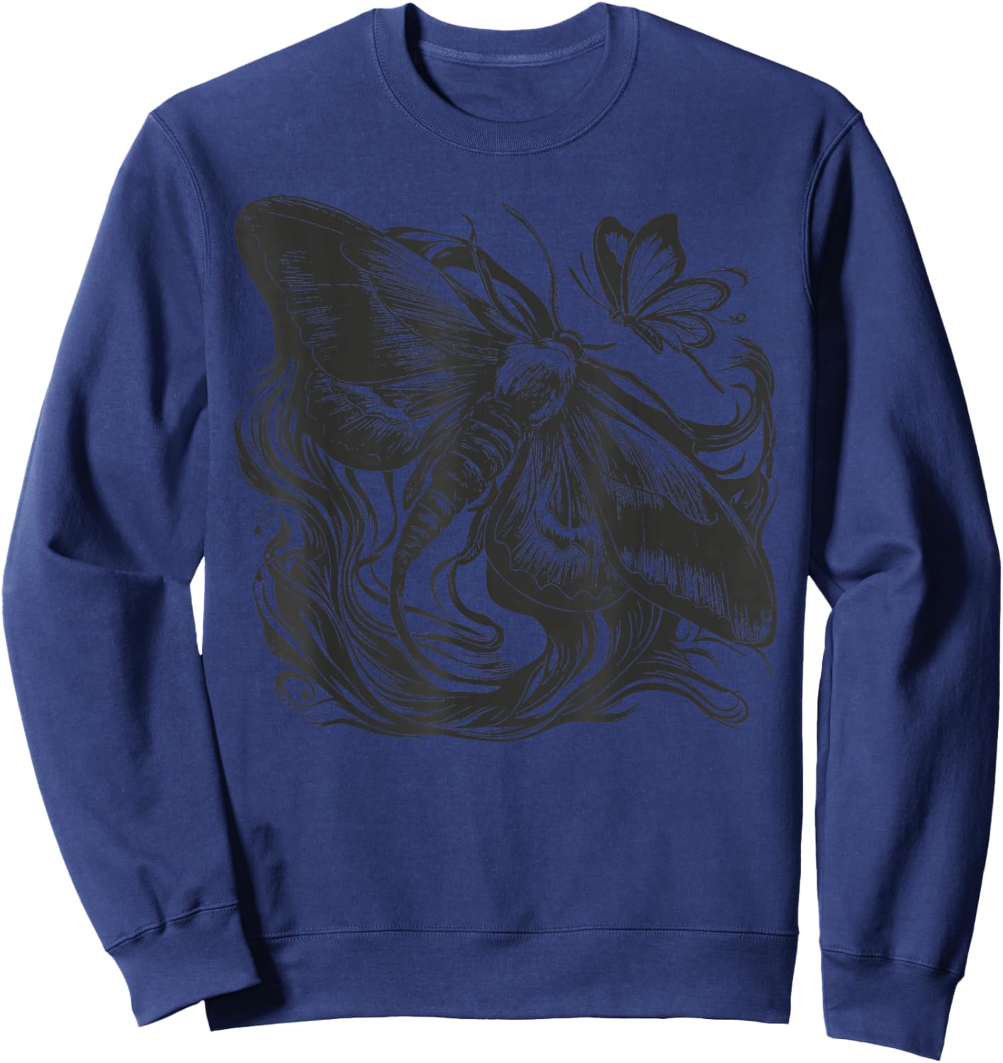 Fairycore Cute Moth Aesthetic Floral Graphic for Girls Women Sweatshirt - Sweatshirt | Navy