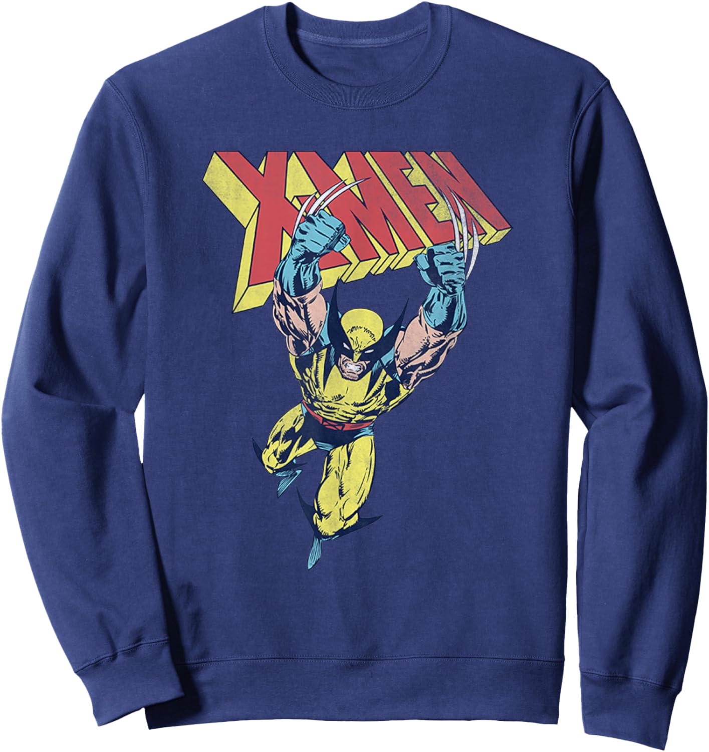 Marvel X-Men Wolverine Jumping with Claws Out Vintage Sweatshirt - Sweatshirt | Navy