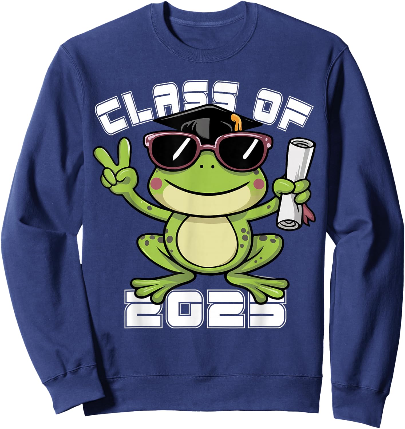 Peace Sign Hand Frog Class of 2025 Graduation Sweatshirt - Sweatshirt | Navy