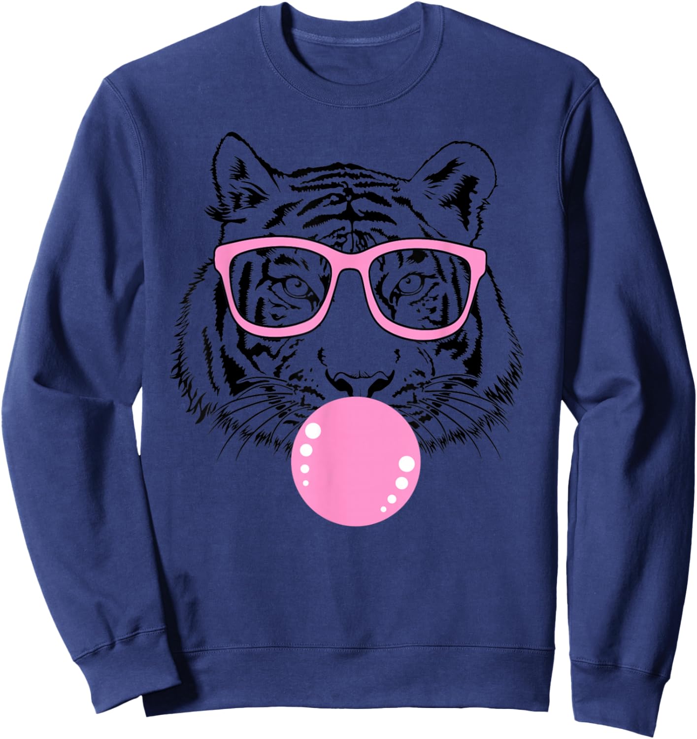 Women's Fun Pink Tiger with Glasses, Tigers for Kids Sweatshirt - Sweatshirt | Navy